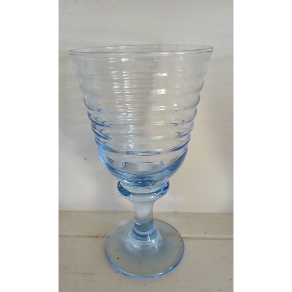 Set of 4 Libbey Sirrus Blue Swirl Ribbed Goblets 7" Water Wine Glasses USA - Picture 4 of 4